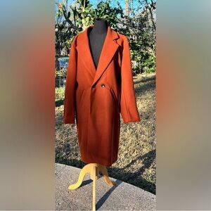 Double-Breasted Burnt Orange Wool Coat